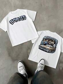 1Pcs Double Sided Printed T Shirt Lowrider Car Crew Art 1pcs 100% Cotton Urban Streetwear Casual Graphic Tee Homies Men's 220g T Shirt - White - View 8