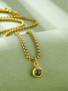 1pc Customizable Men's Photo Projection Necklace, Gold/Gunmetal/Black Stainless Steel Minimalist Women's Necklace, Boyfriend Memorial Jewelry, Customizable Family Couples Anniversary Nano Projection Pendant, Birthday Gift, Christmas Gift - Multicolor - View 15