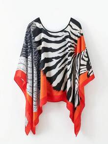 Women's Printed Fashionable Pullover Shawl Chiffon Beach Cover-Up, Bohemian Pullover Sunscreen Clothing For Daily Decor - Multicolor - View 1