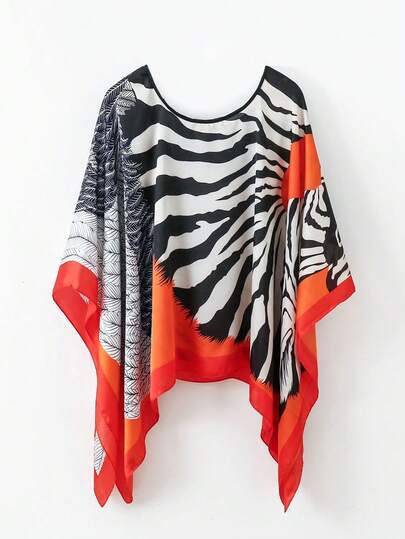 Women's Printed Fashionable Pullover Shawl Chiffon Beach Cover-Up, Bohemian Pullover Sunscreen Clothing For Daily Decor