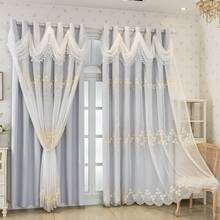 1pc European Style Dreamy Living Room/Balcony Sunshade Curtain, Bedroom Thickened Ruffle Sheer Curtain, Integrated Luxury European Style Window Curtain Fabric, 100% Blackout - White - View 6