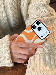 GIIPPA 这款米色底橙色不对称波浪纹手机壳，适用于 17 Pro Max，也适用于 16 Pro Max、15 Pro Max、14 Pro Max。韩版时尚趣味手机壳，兼容11/12/13/14/15/16 Pro Max Plus。优雅设计，男女皆宜，是圣诞节、情人节、复活节、婚礼季和生日送给女友的理想礼物。 - 橘色 - 查看 8