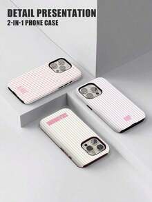 1pc Customized Minimalist Patchwork Striped Letter Name Color 2-In-1 Glossy Protective Hard Phone Case Cover Compatible With IPhone 11/12/13/14/15/16 17 Pro Max - Multicolor - View 5