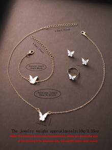 6/5pcs Set Elegant Girl's Fashion Butterfly Pattern Dial Quartz Watch, Suitable For Girls. Can Be Matched With Butterfly Necklace, Bracelet, Ring And Earring Jewelry Set - Multicolor - View 5