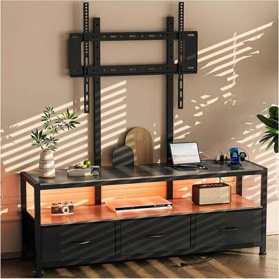 Mueble para TV,Muebles TV with Stand,Mesa TVs con Enchufe y Tira LED,Muebles de TVs con 3 Cajones de Tela,para Televisor 32 a 65 Pulgadas,Centro de Entretenimiento para TVs. (Gris Roble)