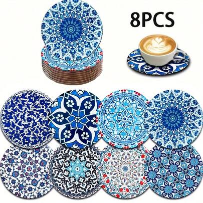 8pcs 2D Transparent Coasters, Colorful Printed Coasters Suitable For Yard, Kitchen, Living Room, Home Gatherings, Tabletop Decor, Gifts For Friends And Family, Suitable For Valentine's Day, Wedding, Birthday, Party, Home Decor Accessories, Best Gifts For Friends (Peelable Backing)