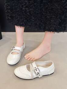 Damen neue Mary Jane Ballerinas, Slip-On Stil, einfarbig, klassisch-Lässig für den Alltag, bequem & vielseitig, geeignet für Outdoor, Büro, kombinierbar mit Mänteln und Berufskleidung, Ballettschuhe - Weiss - Übersicht 5