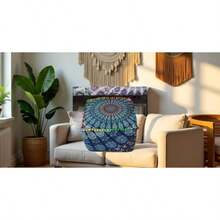 CRAFT KALA Square Mandala Handblock Print Cotton Ottoman Poufs Unstuffed-Square Floor Cushion Footrest Cover for Living Room Bedroom Size: 18 X 18 X 18 Inches - Con color - Ver 3