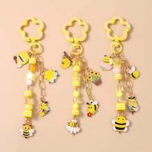 1件新款时尚串珠向日葵动物钥匙扣，蜂巢花蜜蜂钥匙圈，包包挂饰 - 彩色 - 查看 2