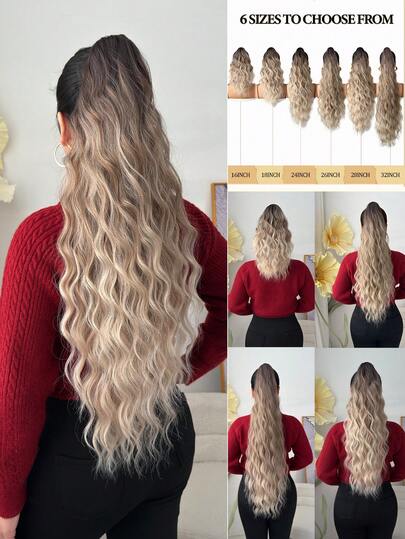 HEYPINK Claw Shaped Ponytail Extension Hair Accessory Black Brown Gold Burgundy Multi-Color Gradient Brown 16 Inch 18inch 24inch 28inch 32inch Deep Wave Heat-Resistant Fiber Synthetic Ponytail Wig, Suitable For Women's Christmas, Halloween Music Festival Parties And Daily Use