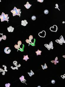 6/7/9对/套 精致时尚优雅可爱男女童耳环 花朵蝴蝶心形雪花随机款式 生日派对 儿童节礼物 日常佩戴配饰 - 彩色水鑽小耳釘 - 查看 7