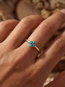 1 Pc S925 Sterling Silver Retro 4-Leaf Clover Cubic Zirconia Ring Dainty Minimalist Fashionable Elegant Everyday Jewelry For Women Sweet Girl Shiny Four-Leaf Flower Jewelry - Vintage Four-leaf Clover Ring - View 2