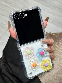 1个时尚简约波浪水滴胶花元素折叠手机壳，可保护手机并防止跌落，适用于：三星 Galaxy Zflip 3/Zflip 4/Zflip 5/Zflip 6/Zflip 7/Galaxy Z Flip7 FE - 無色 - 查看 2