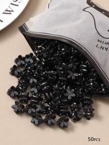 10/30/50个装黑色迷你花朵发夹，可爱女孩简约侧刘海发夹发饰（颜色随机）夏季沙滩抓夹度假发爪 - 彩色 - 查看 4