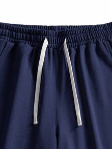 Men's Casual Shorts, Versatile Simple Design, Suitable For Sports, Outdoor, Dating, Gift For Girlfriend, Drawstring Pockets, Spring/Summer - Navy Blue - View 4