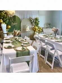 10pcs Green/Champagne Cheese Cloth Table Runner, 10ft Bohemian Gauze Fabric Cheese Cloth Table Runners 35.4 X 118 Inches (Approx. 90 X 300 Cm) Sheer Farmhouse Voile, Suitable For Romantic Wedding Decor, Baby Shower Party Table Decoration - Sage Green - View 11