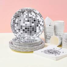 迪斯科球图案一次性餐具套装，7/9英寸派对餐盘，一次性纸盘，餐巾纸，纸杯，适用于节日、婚礼、订婚、生日、派对、庆祝活动 - 多色 - 查看 1