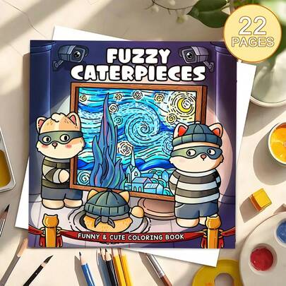 《画布与猫咪盗窃：艺术恶作剧涂色书》（22页加厚纸升级版）专为女性设计，色彩鲜艳，舒缓压力，适合马克笔，也适合青少年，融合了奇幻和诡异元素。是情人节、生日和其他节日的理想礼物。也是万圣节、返校季、送给成人、圣诞节、艺术手工、DIY休闲和涂鸦的绝佳选择。