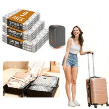 9pcs USB Electric Pump Travel Vacuum Storage Bags, Compression Seal Bags For Luggage & Handbag, Save Clothes Space - Multicolor - View 2
