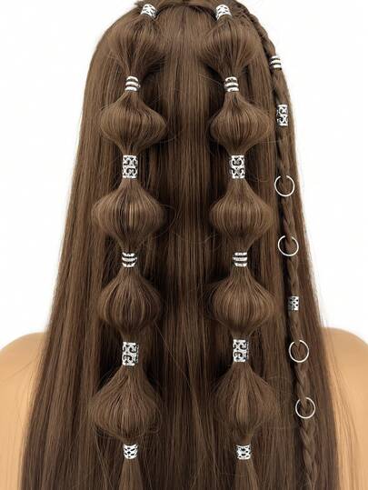 80PCS Bohemian Style Mini Dreadlock Beads Vintage Hollow Hair Rings Alloy Hair Cuff Hair Pins Loops Hair Accessories Loc Hair Jewelry For Braids