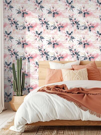 1卷（1米/3米/5米）复古奢华水彩花卉现代清新风格墙纸，可移除自粘式墙纸，乙烯基墙纸，适用于DIY家居装饰、房间背景、卧室、厨房、客厅、浴室、橱柜、桌子和家具翻新。