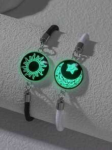 2件套全新手工黑白情侣手链套装，月亮星星玻璃夜光手链礼品 - 黑與白 - 查看 5