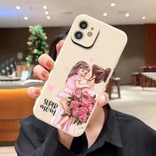 Handpainted Cute Mother & Daughter Phone Case, Suitable As Birthday Or Christmas Gift For Couples, Girlfriends, Daughters, Teenagers - الأبيض العتيق - مشاهدة 2
