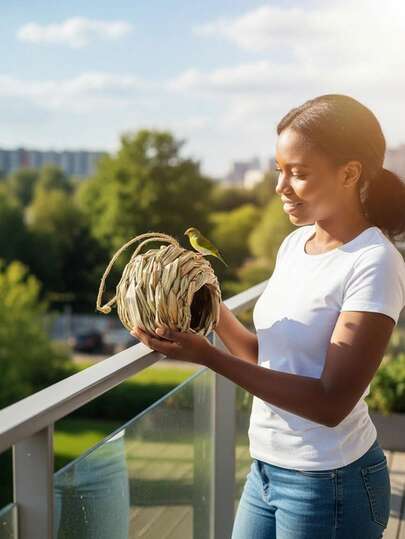 1pc Hanging Hummingbird Nest House, Handwoven Bird House, Outdoor Round Bird Shelter, Round Entrance Bird Nest Parrot Warm House, Suitable For Garden, Balcony, Lawn