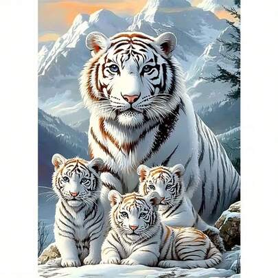 1件装[30*40厘米/11.8*15.7英寸]5D亚克力钻石画套装，白虎图案，适合成人初学者DIY马赛克钻石画，全钻手工DIY钻石画，适合客厅、卧室、办公室墙面装饰挂画，惊喜艺术家居装饰礼物，送给家人和朋友，无框
