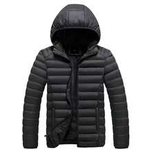 Men's Waterproof Nylon Puffer Jacket With Pockets And Hood - 黑色 - 查看 1