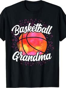 Plus Size - Women'S Oversized 0XL-5XL Basketball Grandma Graphic T-Shirt - Casual Round Neck Short Sleeve, Basketball Hoop & Heart Print Design, Plus Size Fit, Family S Events & Casual Attire, Basketball Grandma Lettering With Hoop Graphics - 黑色 - 查看 7