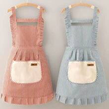1 Piece Of Fashionable Cotton And Linen Striped Apron, Half Body Apron, Household Kitchen Oil Proof Apron, And Dirt Resistant Household Cover - Multicolor - View 2
