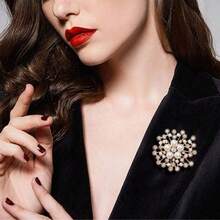 Faux Pearl And Rhinestone Crystal Snowflake Brooch Jewelry Pin - Multicolor - View 7