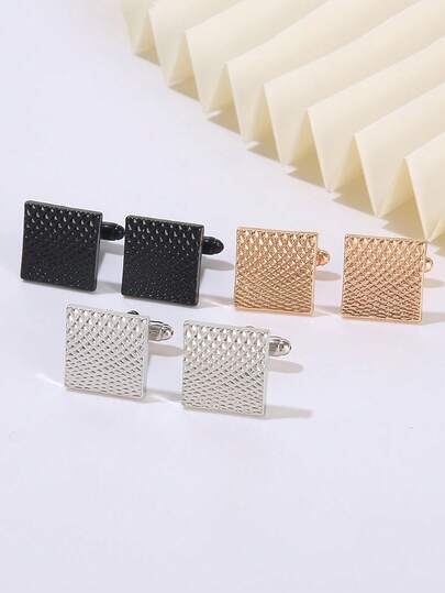 2pcs Square Engraved Floral & Striped Cufflinks, Fashion Business Suit Shirt Accessories For Men