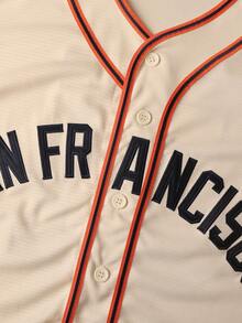 Men's San Francisco 51 Baseball Jersey, Cream Black Orange Athletic Short Sleeve Button Up Shirt For Game Day & Daily Wear - 米白 - 查看 7