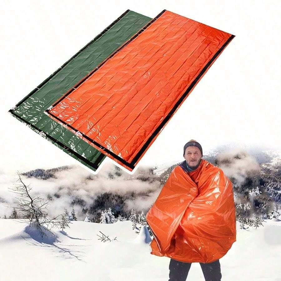 便携式应急求生睡袋，采用PE材质，保暖隔热，适合户外露营和旅行，耐热合成纤维毯 - 彩色 - 查看 1