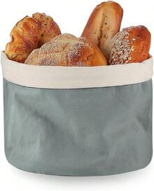 Cesta de pan con cordón, bolsa para pan, 25 cm de diámetro, fácil de transportar, 100% algodón, gris, resistente al polvo - Ver 1