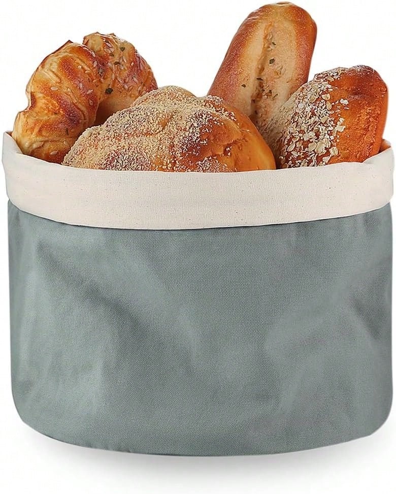 Cesta de pan con cordón, bolsa para pan, 25 cm de diámetro, fácil de transportar, 100% algodón, gris, resistente al polvo - Ver 1