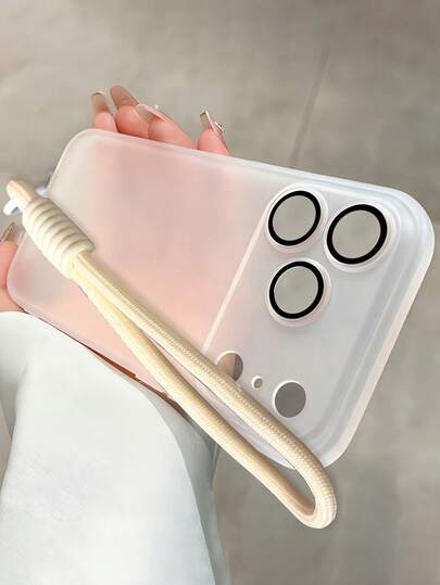 奢华超薄磨砂半透明软壳手机壳，兼容 17 Pro Max、16、15、14、13、12 Pro Max、14、15、16 Plus、11、17，带挂绳和玻璃质感镜头保护膜，触感亲肤，防指纹。