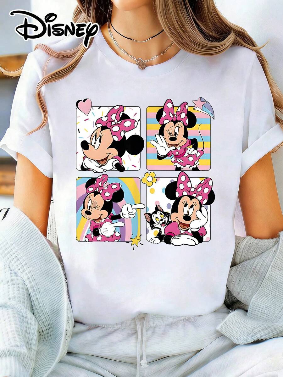 Disney Women's Minnie Mouse Casual Cotton T-Shirt, Short Sleeve Round Neck Regular Fit Top For Everyday Wear - trắng - Xem 1