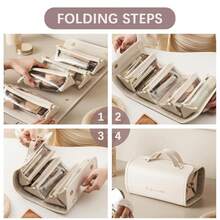 4-In-1 Detachable Waterproof Leather Cosmetic Bag, Women's Foldable Hanging Travel Makeup Bag With Compartments - View 9