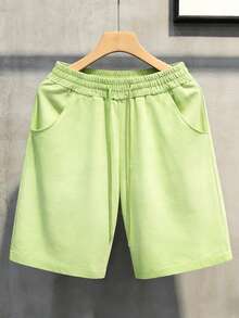 Men's Heavyweight Gradient Washed Drawstring Shorts - Casual Streetwear Elastic Waist Knee Length Shorts With Pockets - Vintage Distressed Denim Look Summer Bottoms For Men -  Y2K Inspired Relaxed Fit Casual Shorts For Daily Wear, Street Style, And Outdoor Activities - 2026 New Arrival American Fashion Essentials - 青檸色 - 查看 1