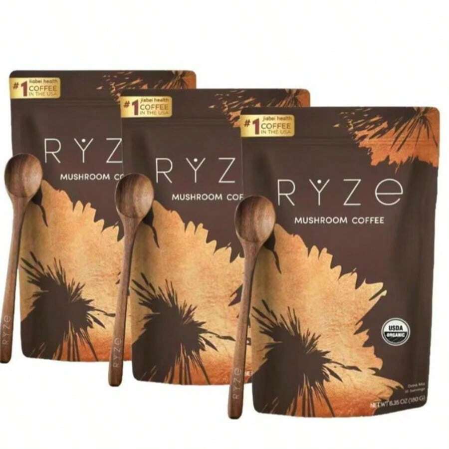 USDA Organic Mushroom Coffee 3 Pack – 6 Mushroom Blend With MCT Oil, Lion's Mane & Turkey Tail Instant Coffee, Energy & Focus Support, 90 Servings - 540g - 查看 1