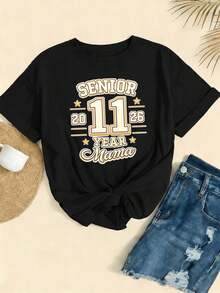 T-shirt graphique Printemps 2026 pour maman, tissu de haute qualité, coupe confortable, décontracté et respirant. - Noir - Voir 2