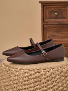 Women's Pointed Toe Splicing Low Vamp Flat Casual Shoes, Purple, Versatile, Suitable For Autumn & All Seasons - Brown - View 4