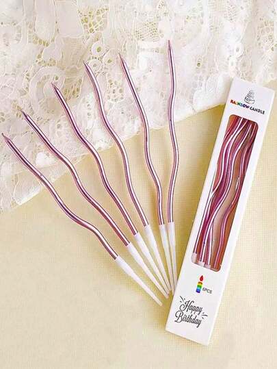 6/12pcs Rose Gold Curved Colored Birthday Candles, Cake Decorations, Baking Supplies