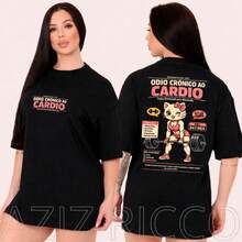 Women's Oversized Gym T-Shirt - Chronic Hatred Of Cardio - 100% Premium Cotton - 黑色 - 查看 1