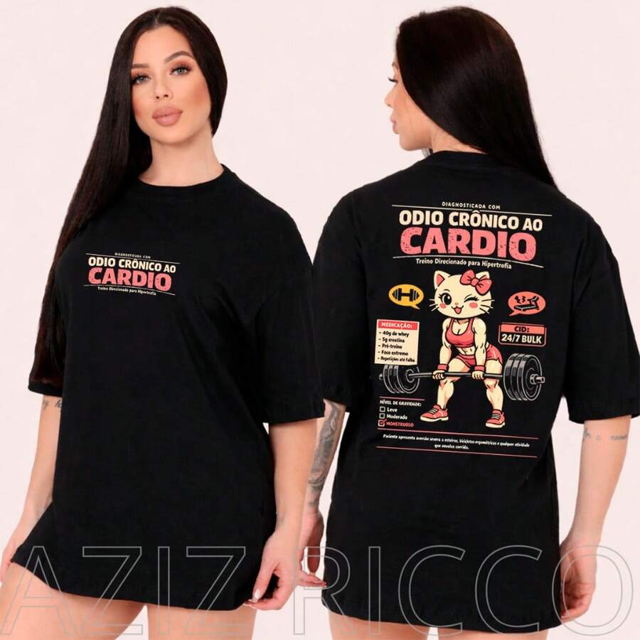 Women's Oversized Gym T-Shirt - Chronic Hatred Of Cardio - 100% Premium Cotton - 黑色 - 查看 1