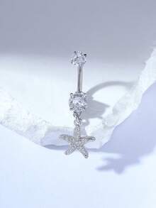 1件装 G23 钛金时尚精致流苏海星肚脐环（女士款） - 銀色 - 查看 3