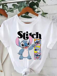 Disney Stitch Meme T-Shirt: White Slim Fit Cotton Tee With Retro Comic Style Graphic, Perfect For Lilo & Stitch Fans, Theme Park Visits And Casual Wear, Ideal Gift - White - View 1